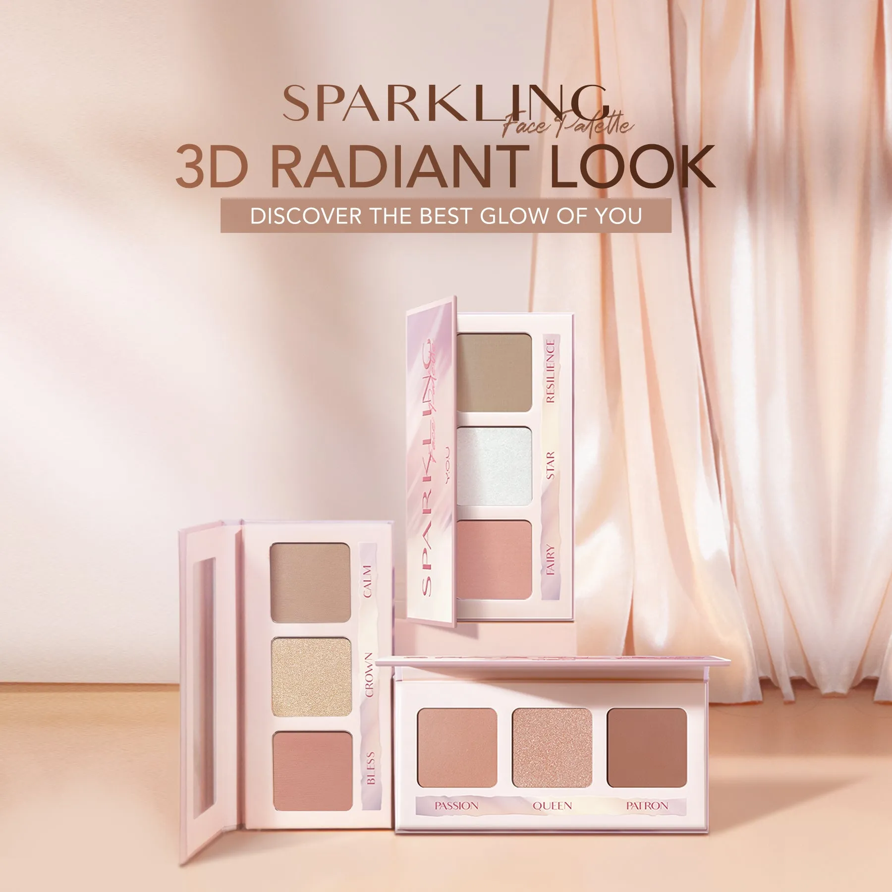 3 in 1 Sparkling Face Pallete for 3D Radiant Look