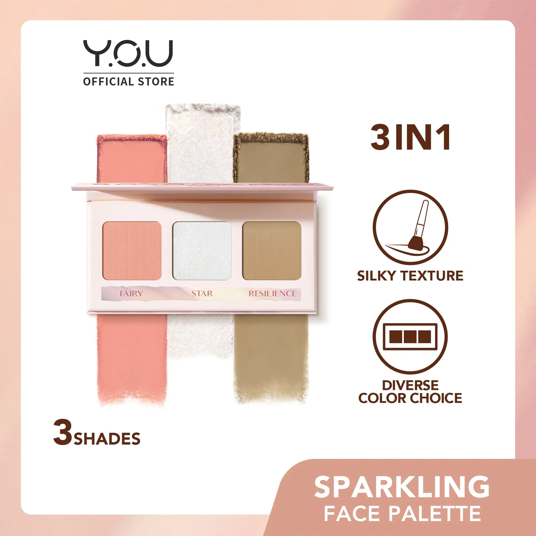 3 in 1 Sparkling Face Pallete for 3D Radiant Look