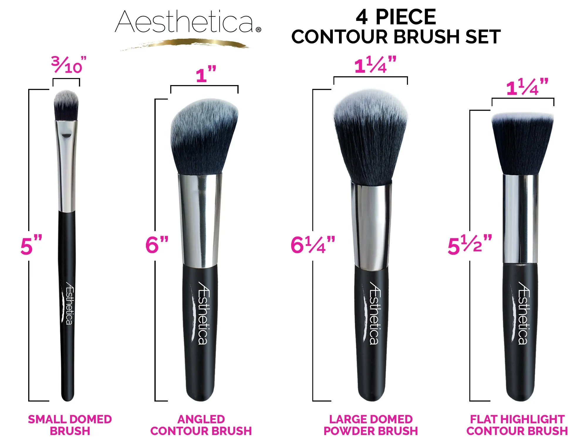 Aesthetica 4 Piece Contour Brush Set with Pouch