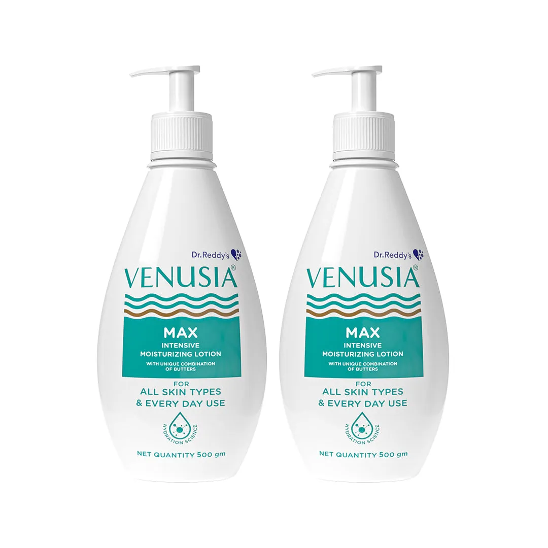 Dr. Reddy VENUSIA Max Intensive Moisturizing Lotion, Repairs Dry Skin, Soft & Smooth, Moisturized & Hydrated Skin For Upto 12 Hours. Contains Shea, Mango, Aloe & Cocoa Butter, Paraben Free & Non Irritant formula,  Dermat Recommended | 500g