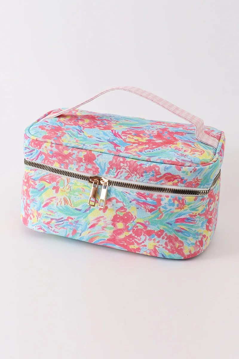 Green floral makeup bag