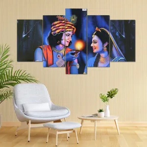 Heart Home Wall Paintings | MDF Wooden Wall Art for Living Room |Wall Sculpture | Radha-Krishna Painting for Bedroom | Office | Hotels | Gift | 2450KIK1 |5 Piece Set| Blue