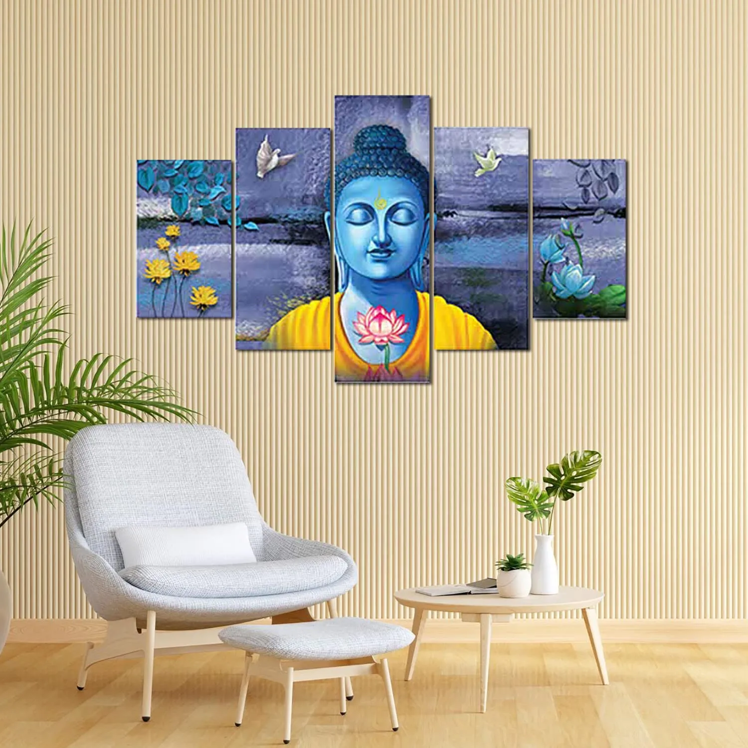 Kuber Industries Wall Paintings | MDF Wooden Wall Art for Living Room |Wall Sculpture | Lord Buddha Painting for Bedroom | Office | Hotels | Gift | 1730KIB1 |5 Piece Set| Purple