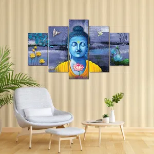 Kuber Industries Wall Paintings | MDF Wooden Wall Art for Living Room |Wall Sculpture | Lord Buddha Painting for Bedroom | Office | Hotels | Gift | 1730KIB1 |5 Piece Set| Purple