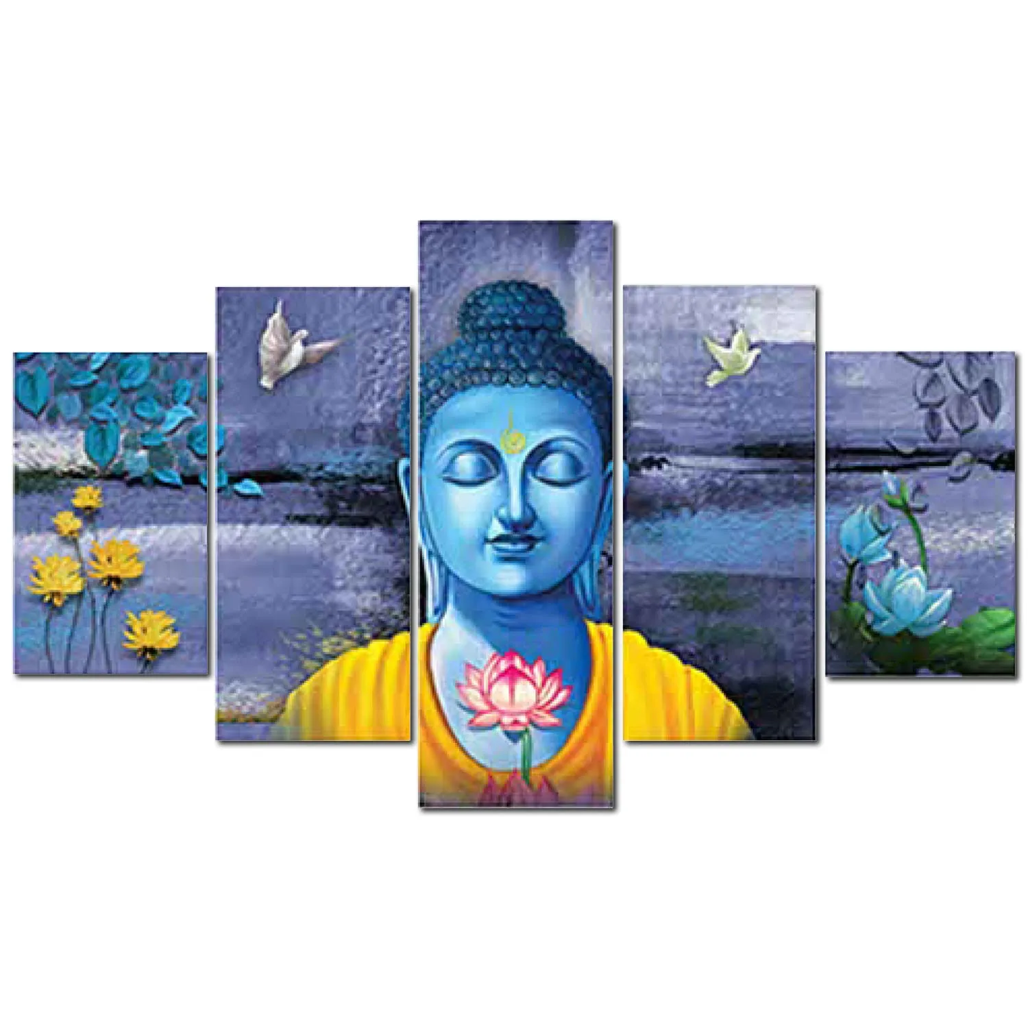 Kuber Industries Wall Paintings | MDF Wooden Wall Art for Living Room |Wall Sculpture | Lord Buddha Painting for Bedroom | Office | Hotels | Gift | 1730KIB1 |5 Piece Set| Purple