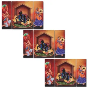 Kuber Industries Wall Paintings | MDF Wooden Wall Art for Living Room |Wall Sculpture | Rajasthani Painting for Bedroom | Office | Hotels | Gift | 1218KIFA1 |9 Piece Set| Multicolor