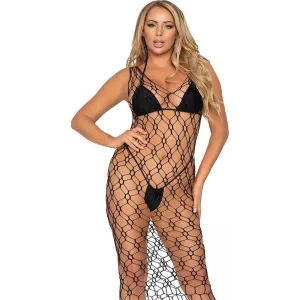 Leg Avenue Sex Wet Look Black Fishnet Maxi Dress Uk 8 to 14