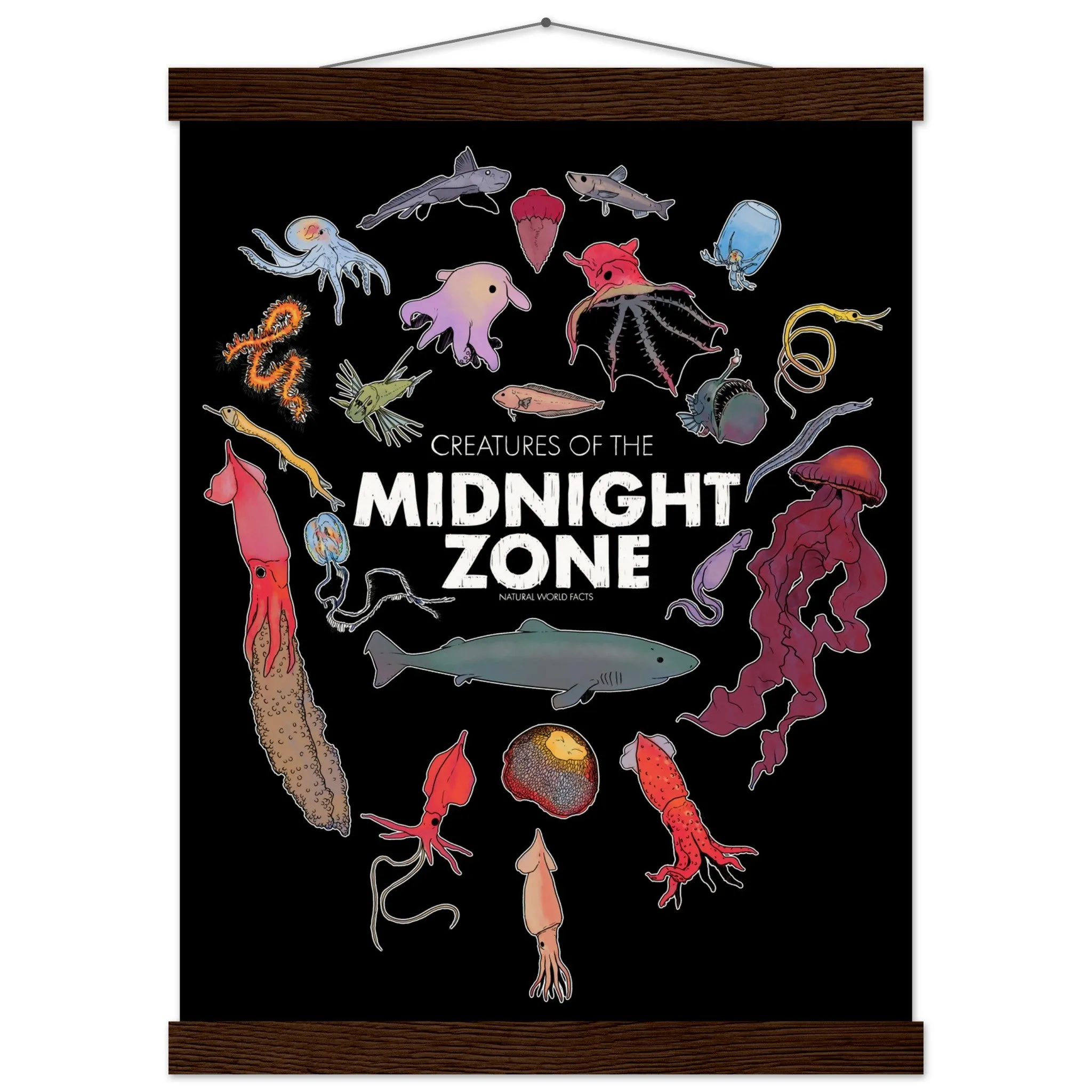 Midnight Zone Creatures Hanging Poster Black