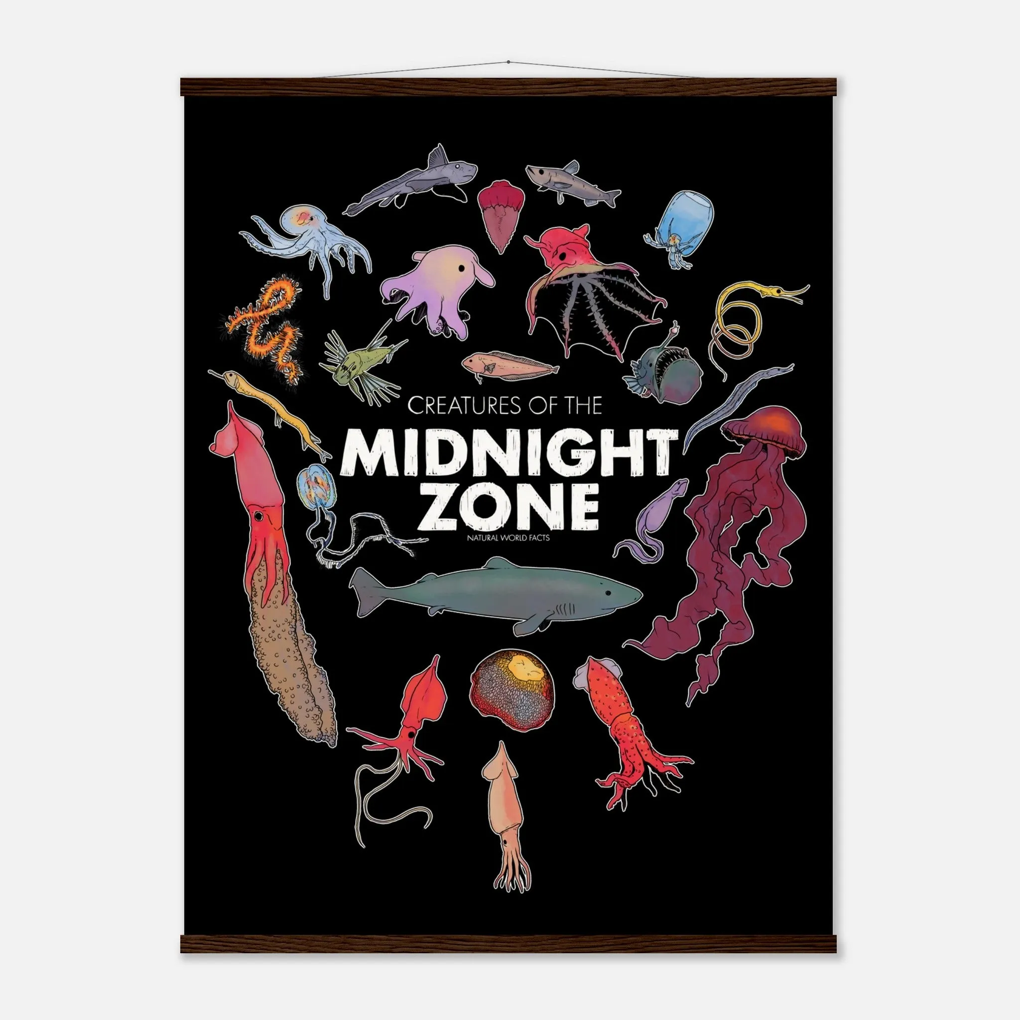 Midnight Zone Creatures Hanging Poster Black