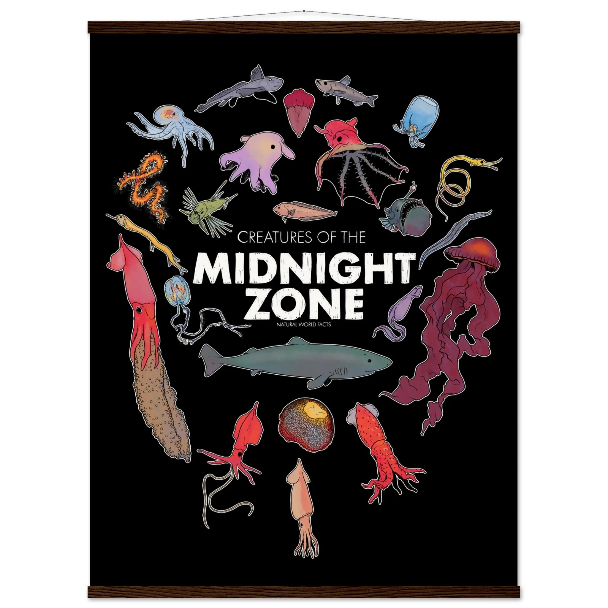 Midnight Zone Creatures Hanging Poster Black