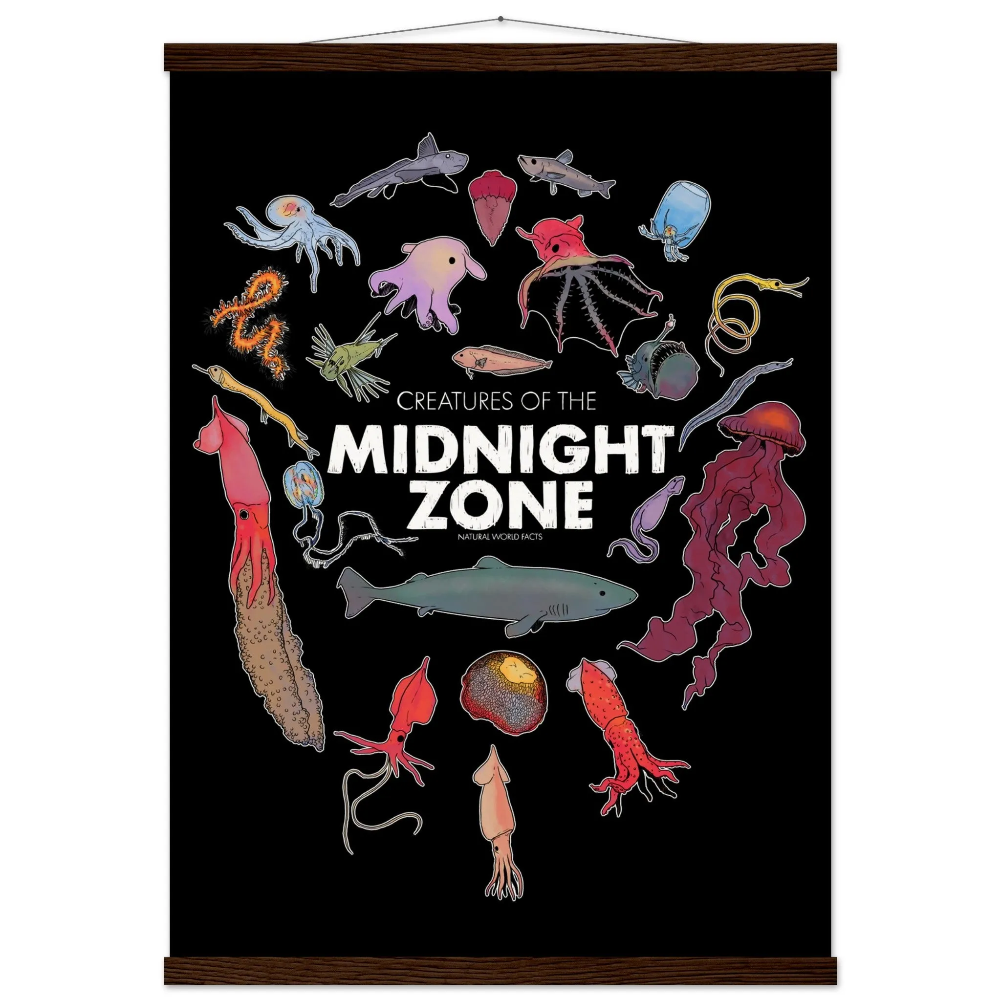 Midnight Zone Creatures Hanging Poster Black