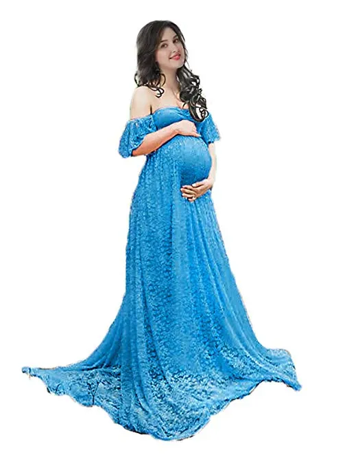 Off Shoulder Ruffle Sleeve Lace Maternity Gown Plus Maxi Photography Dress