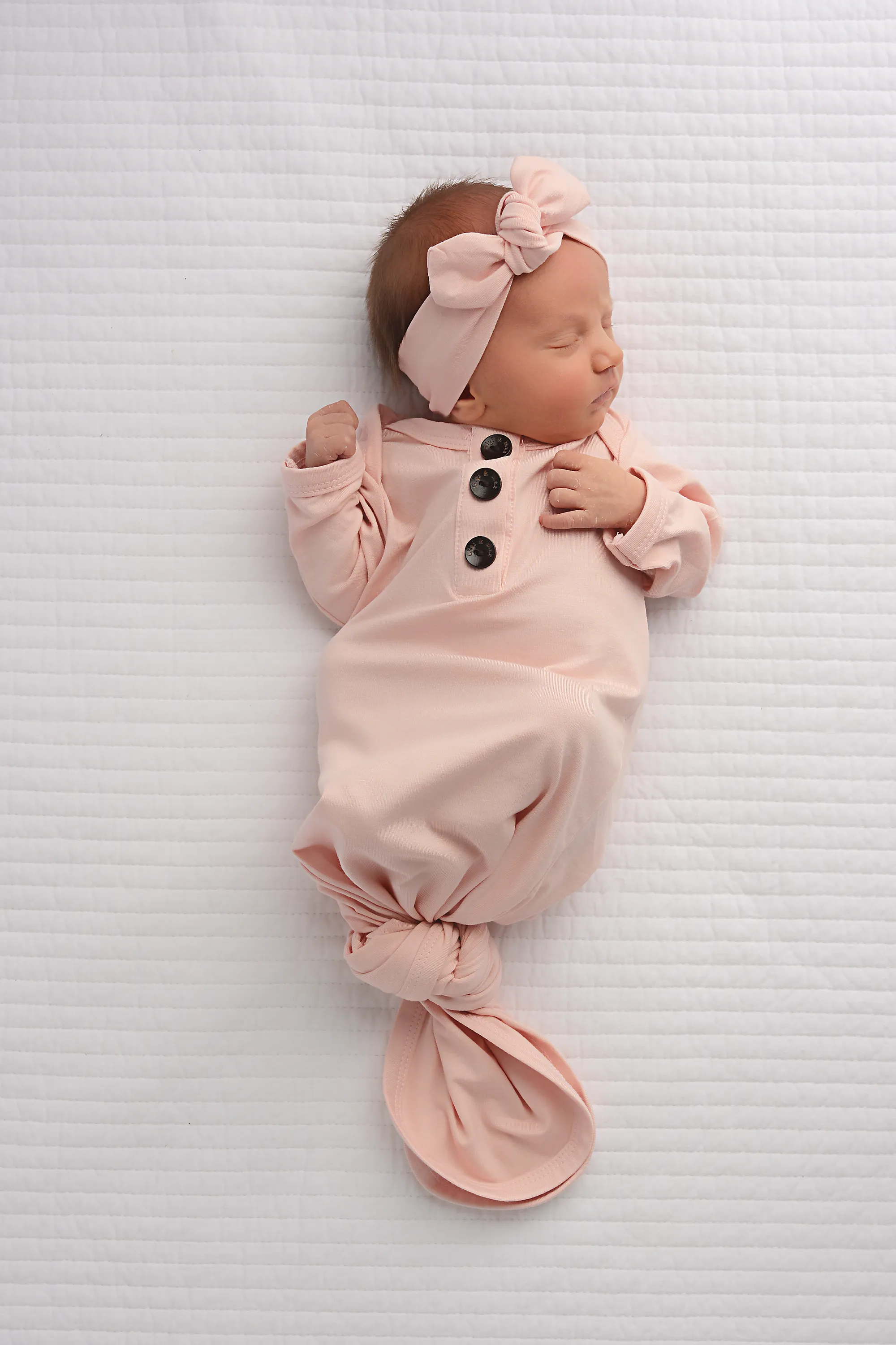 Powder Pink Knotted Button Gown -  NB-3m