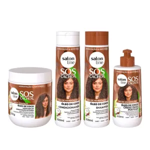 Salon Line SOS Curls Coconut Curly Wavy Deep Moisturizing Treatment Kit 4 Prod