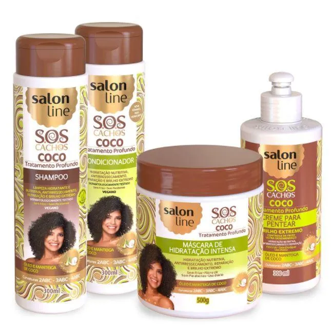 Salon Line SOS Curls Coconut Curly Wavy Deep Moisturizing Treatment Kit 4 Prod