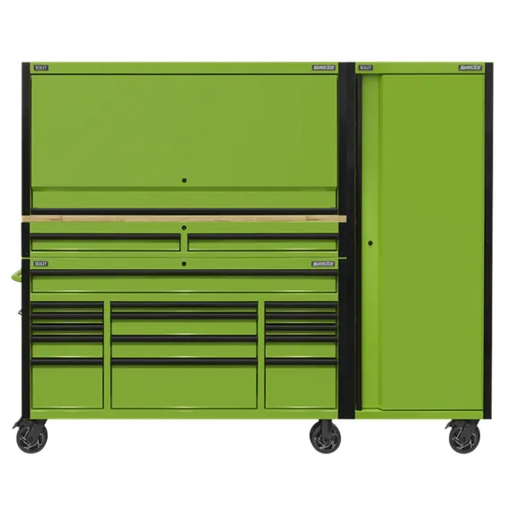 Sealey AP6115BECOMBO2 15 Drawer 1549mm Mobile Trolley with Wooden Worktop, Hutch, 2 Drawer Riser & Side Locker