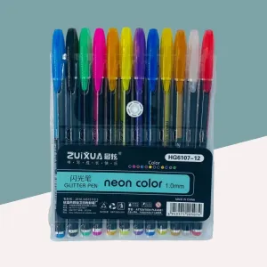 Sparkling Neon Color Glitter Pen Set ( Pack of 12 )