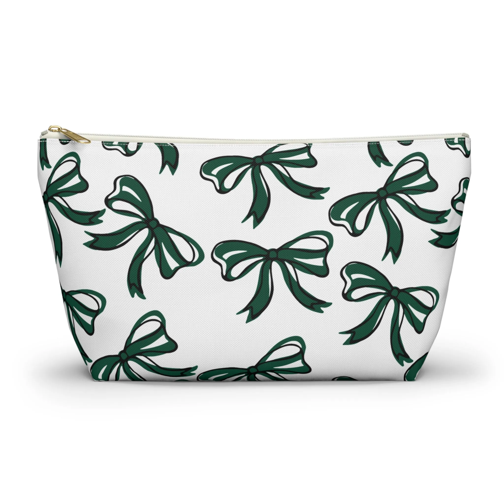 Trendy Bow Makeup Bag - Graduation Gift, Bed Party Gift, Acceptance Gift, College Gift, Michigan State, BING, Green and white, Spartans