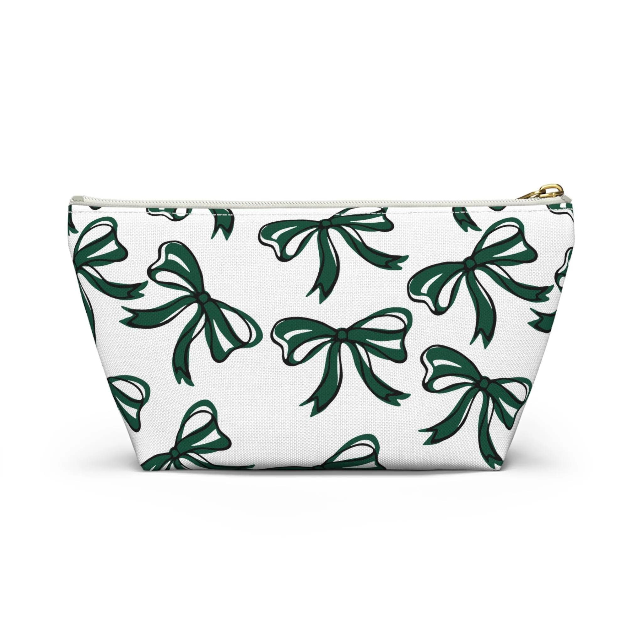 Trendy Bow Makeup Bag - Graduation Gift, Bed Party Gift, Acceptance Gift, College Gift, Michigan State, BING, Green and white, Spartans