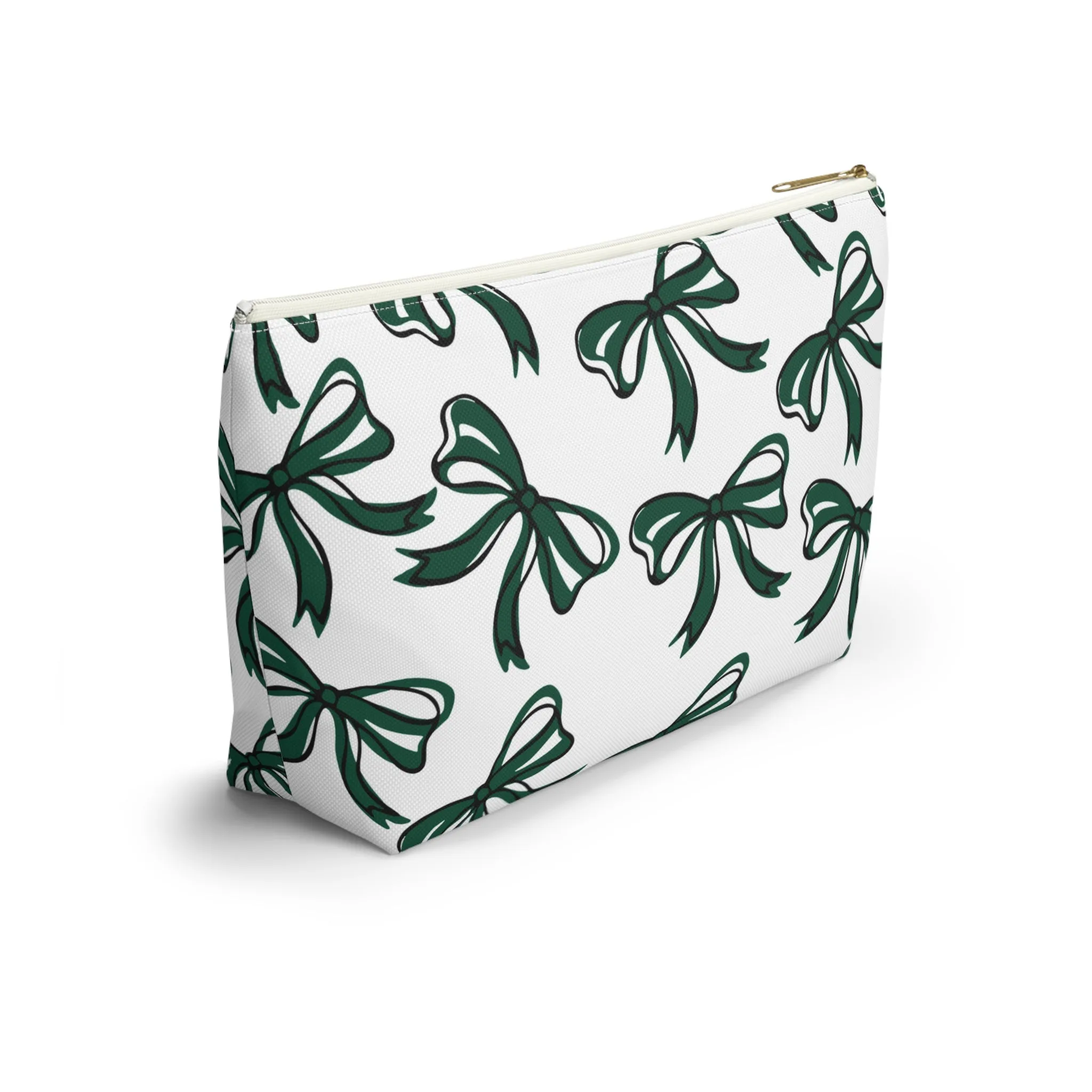 Trendy Bow Makeup Bag - Graduation Gift, Bed Party Gift, Acceptance Gift, College Gift, Michigan State, BING, Green and white, Spartans