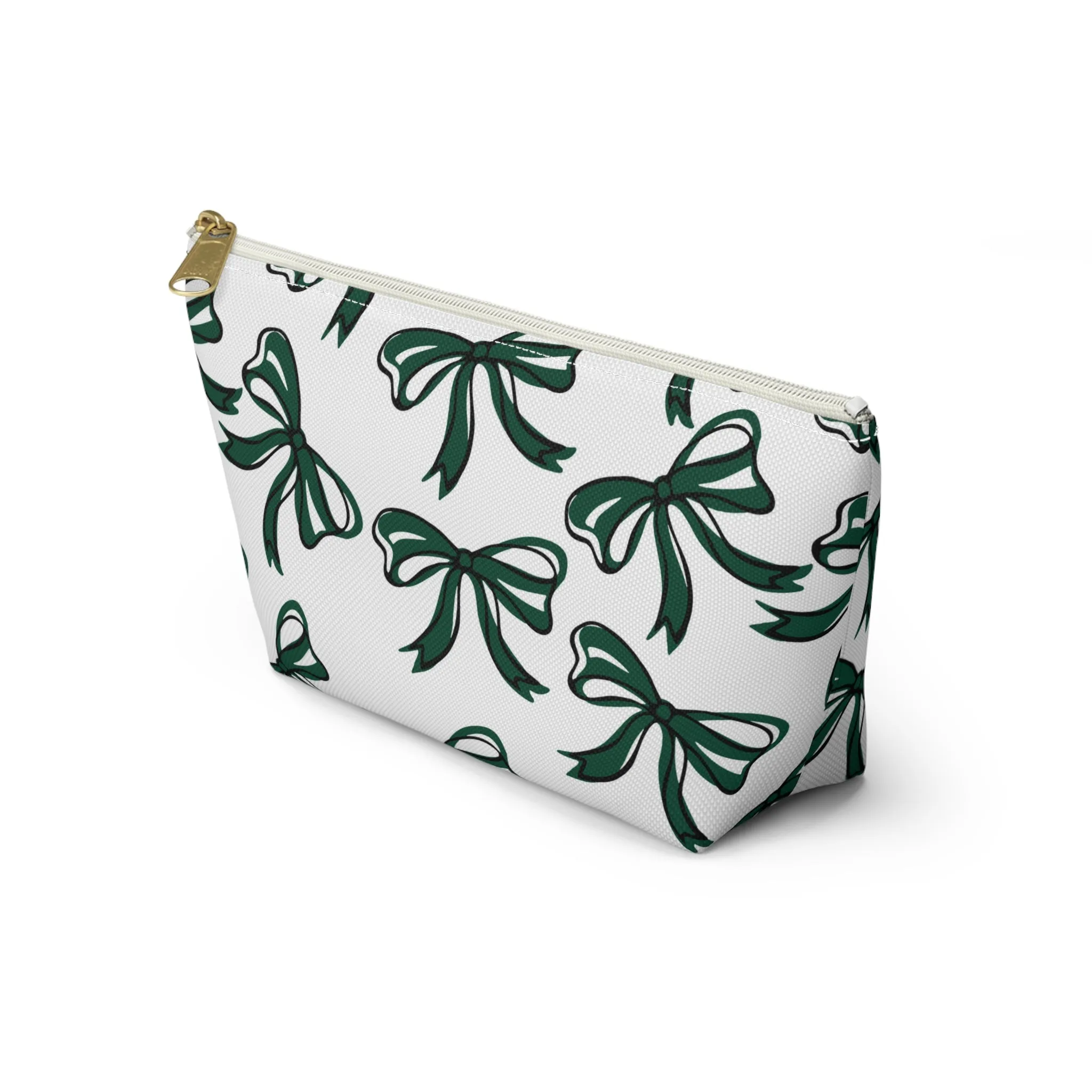 Trendy Bow Makeup Bag - Graduation Gift, Bed Party Gift, Acceptance Gift, College Gift, Michigan State, BING, Green and white, Spartans