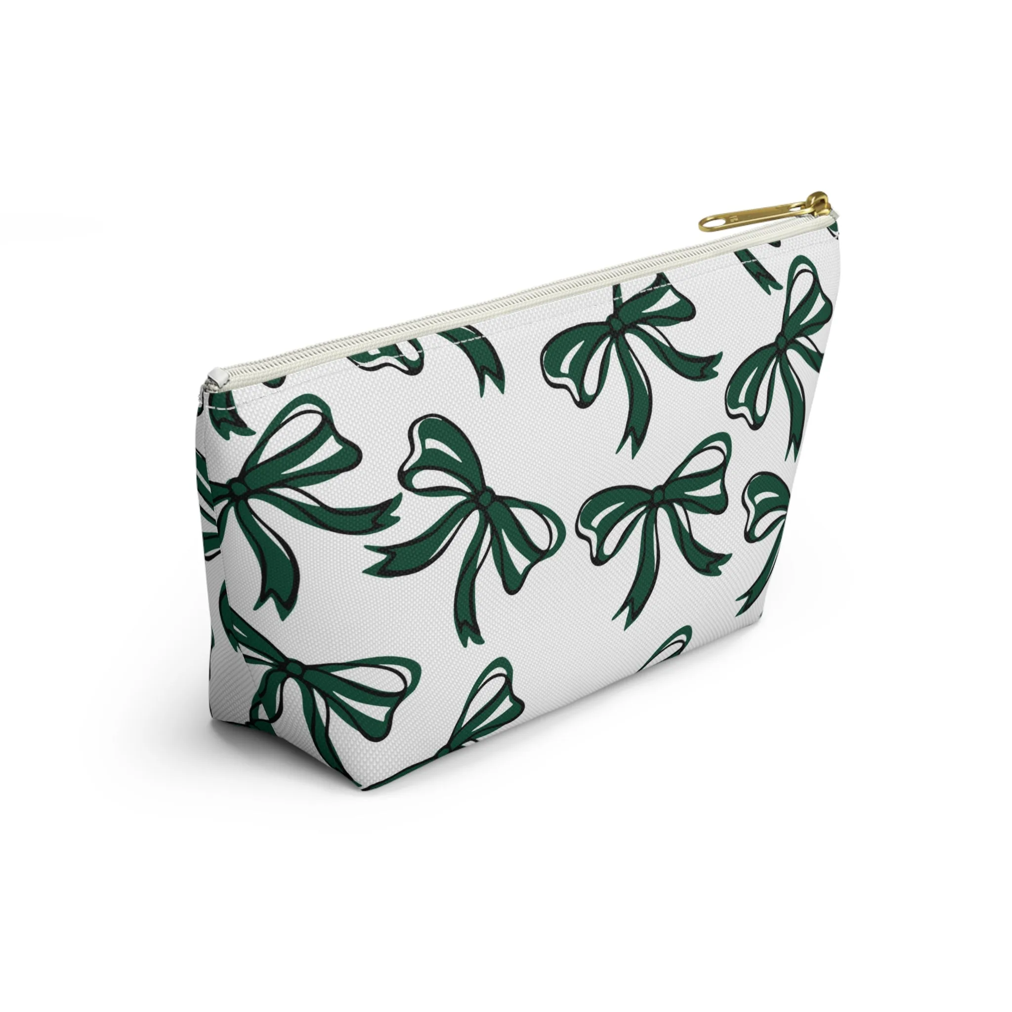 Trendy Bow Makeup Bag - Graduation Gift, Bed Party Gift, Acceptance Gift, College Gift, Michigan State, BING, Green and white, Spartans